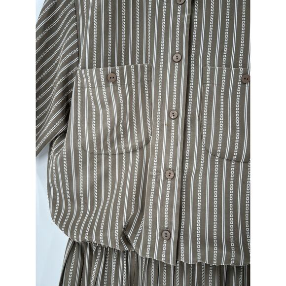 Vintage Liz Roberts Shirt Dress Womens Small Beige White Striped Ruffle Casual - Picture 8 of 16